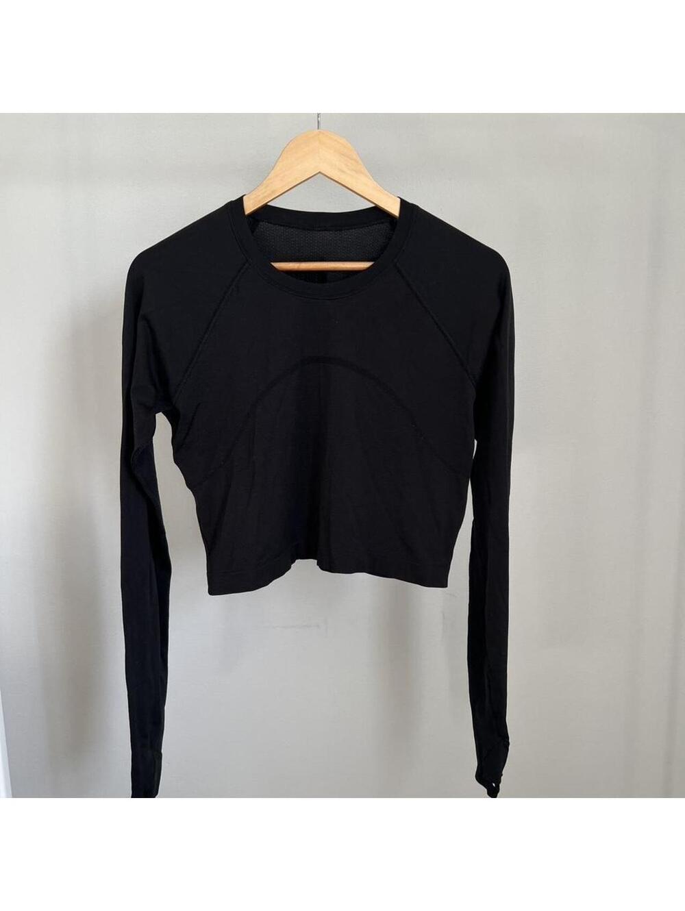 Black Cropped Long Sleeve Active Top Gym Yoga Lululemon Thumbhole